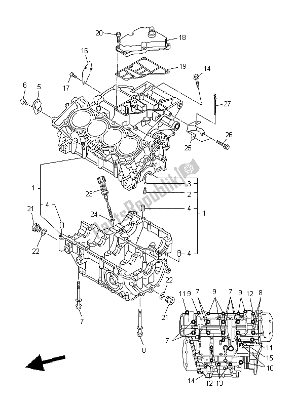 All parts for the Crankcase of the Yamaha XJ6S Diversion 600 2009