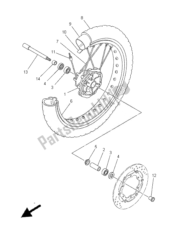 All parts for the Front Wheel of the Yamaha XT 660R 2014