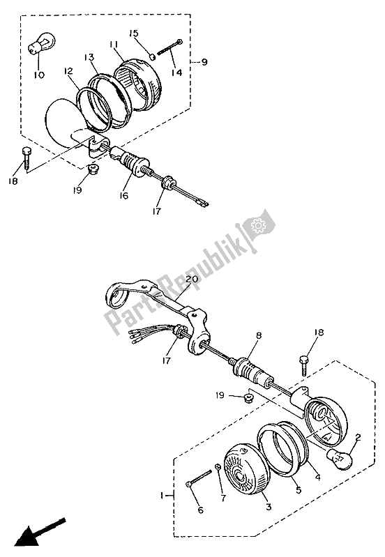 Todas las partes para Luz Intermitente de Yamaha XV 750 Virago 1992