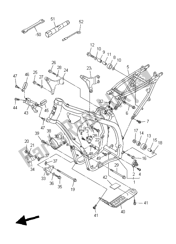 All parts for the Frame of the Yamaha YZ 250F 2007