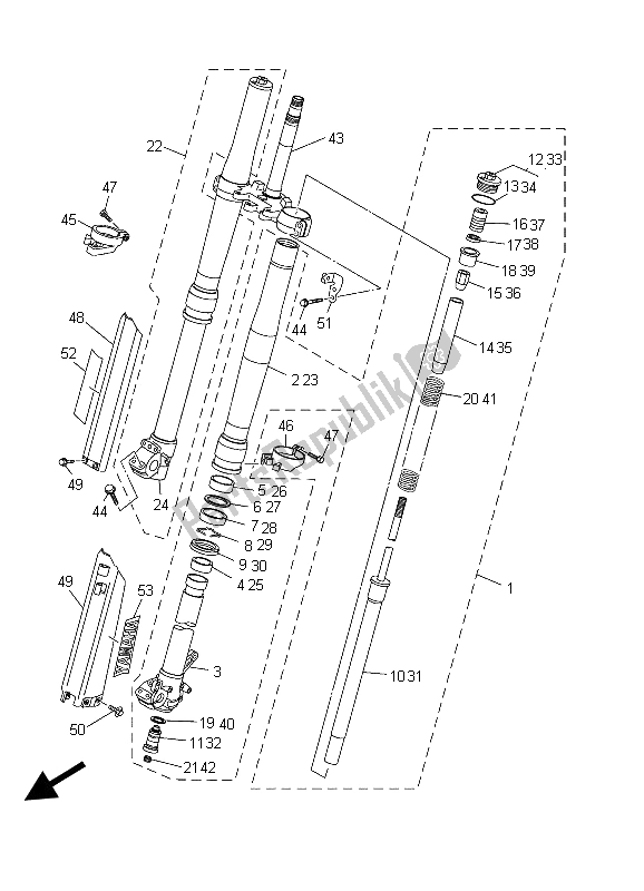 All parts for the Front Fork of the Yamaha WR 250F 2003