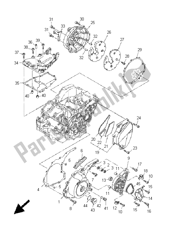 All parts for the Crankcase Cover 1 of the Yamaha TDM 900A 2005