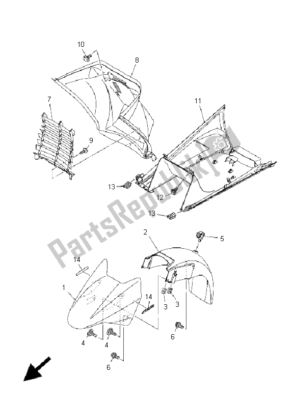 Tutte le parti per il Parafango del Yamaha YP 400A Majesty 2008