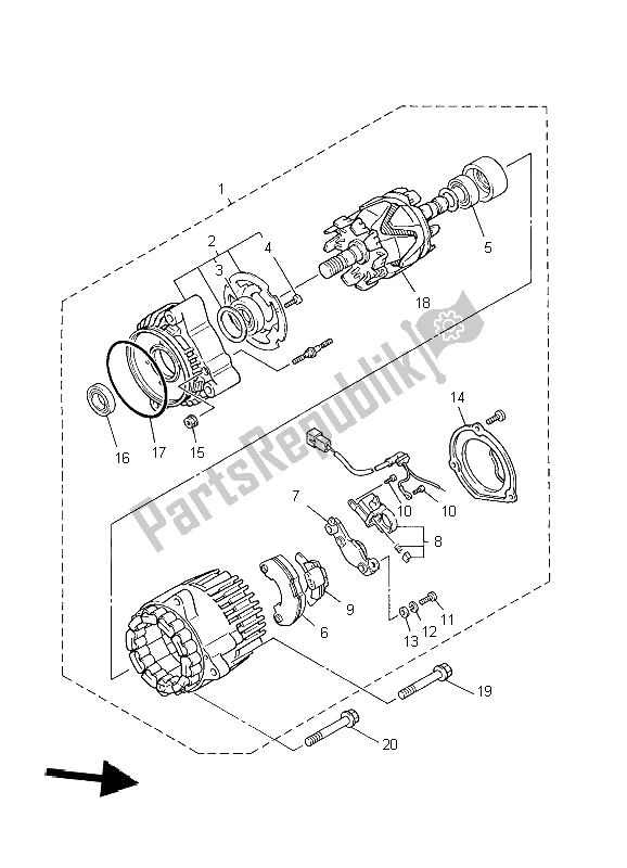 Alle onderdelen voor de Generator van de Yamaha XJR 1300 2009