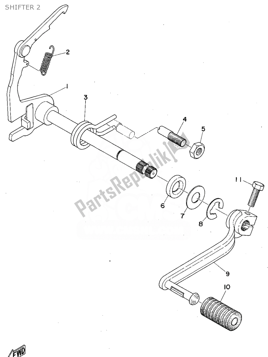 All parts for the Shifter 2 of the Yamaha FS1 1975