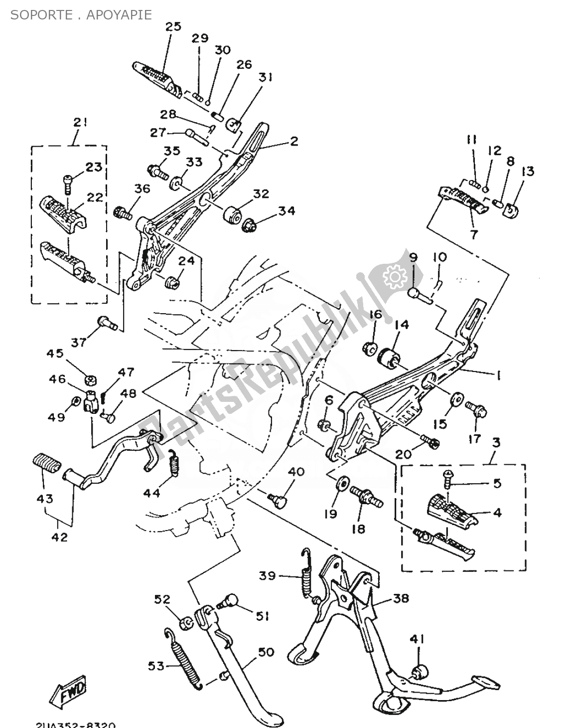 All parts for the Soporte . Apoyapie of the Yamaha RD 350 1991