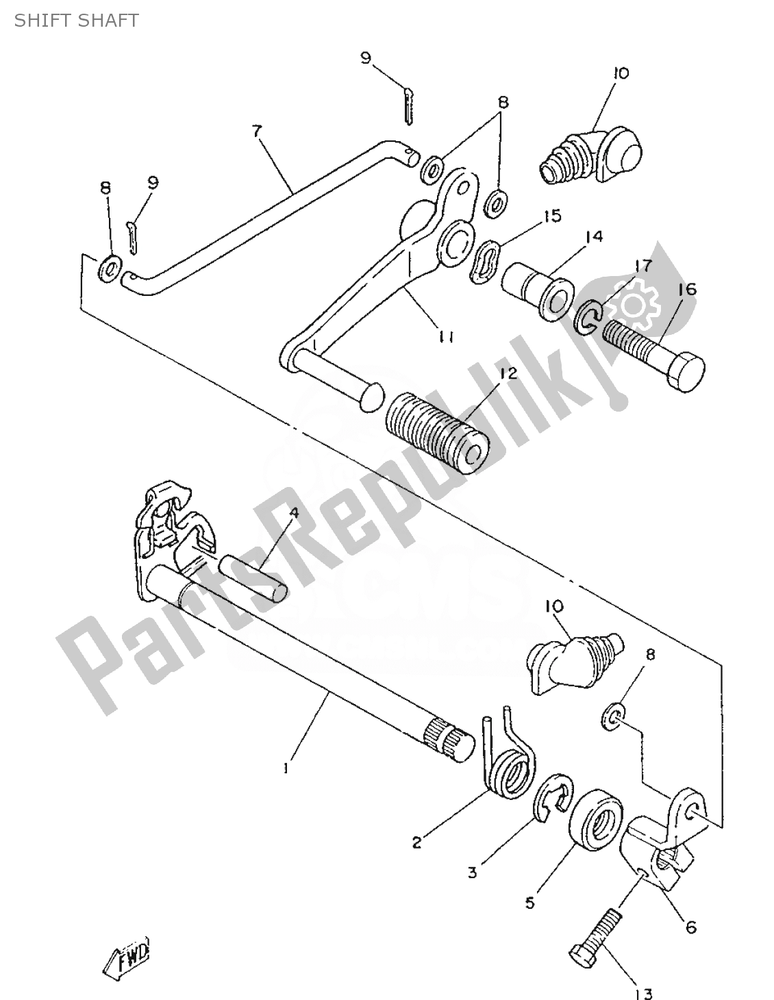 All parts for the Shift Shaft of the Yamaha RD 75 1991 All parts for the Shift Shaft of the Yamaha RD 75 1991