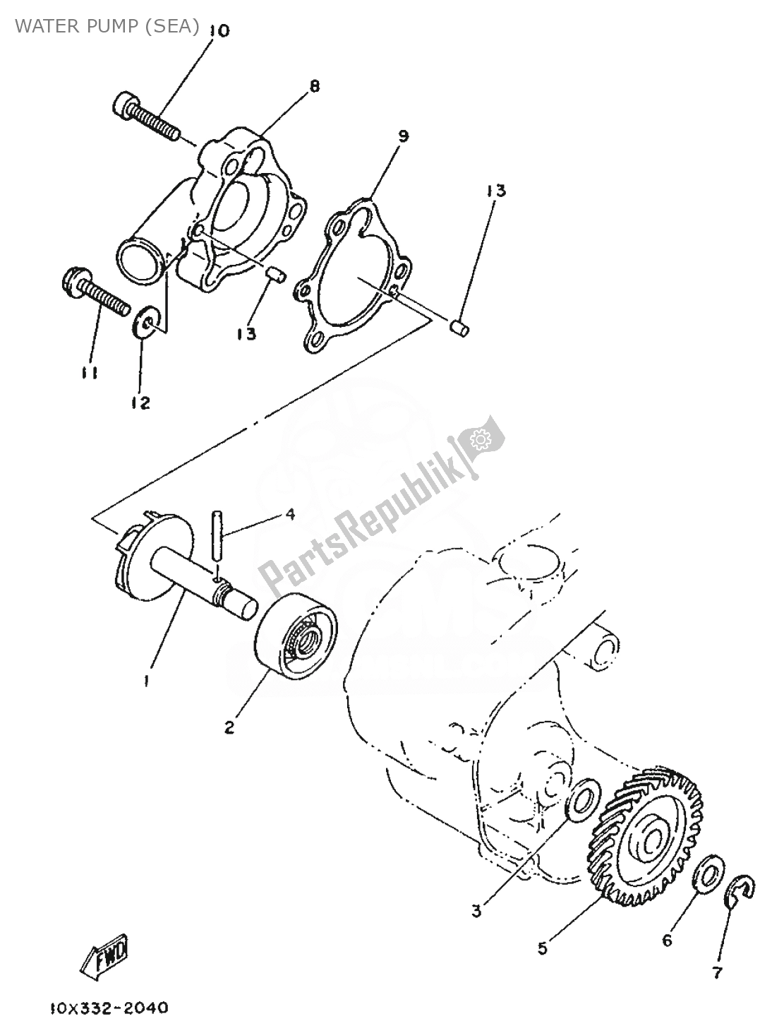 Alle onderdelen voor de Water Pump (sea) van de Yamaha RD 75 1991