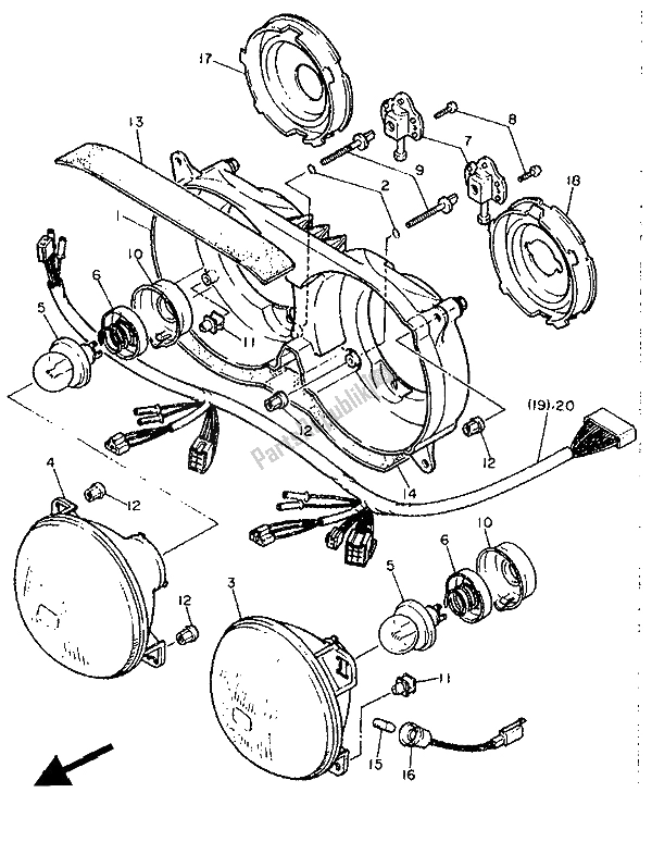 All parts for the Alternate (headlight) (for Nl) of the Yamaha FZ 750R 1988