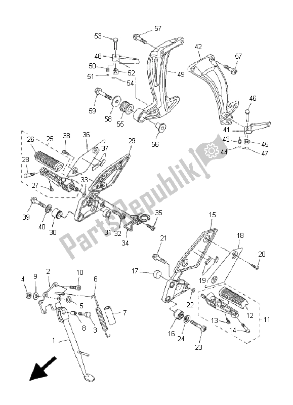 All parts for the Stand & Footrest of the Yamaha FZ1 NA Fazer 1000 2008