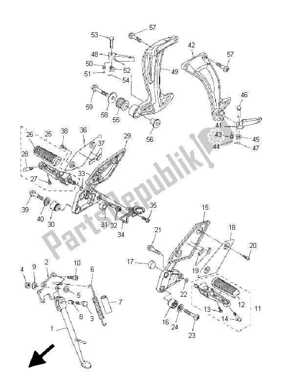 All parts for the Stand & Footrest of the Yamaha FZ1 NA Fazer 1000 2008