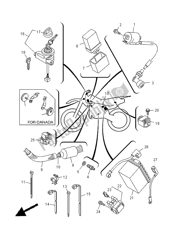 All parts for the Electrical 1 of the Yamaha TT R 125 LWE 2013