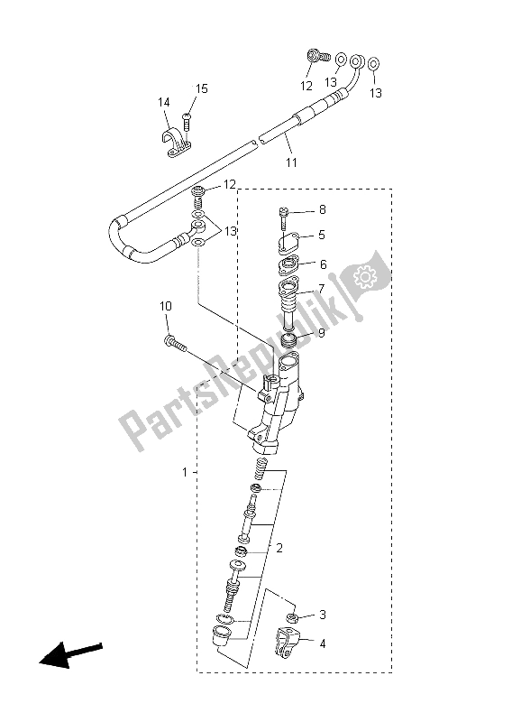 All parts for the Rear Master Cylinder of the Yamaha WR 450F 2004