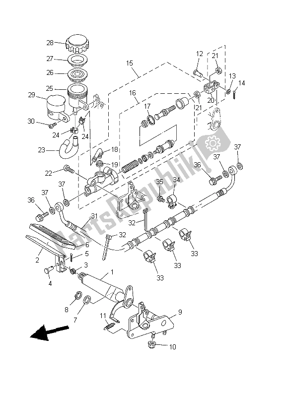 All parts for the Rear Master Cylinder of the Yamaha XV 1600A Wildstar 2002