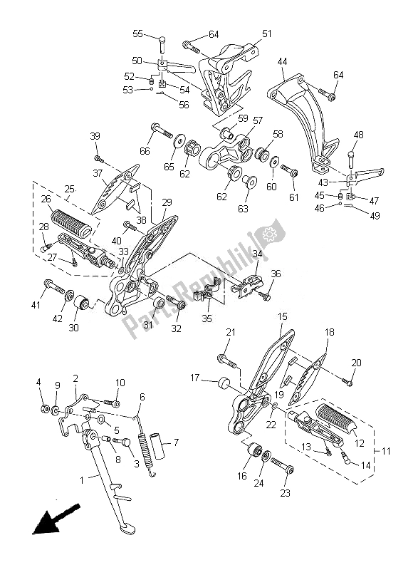 All parts for the Stand & Footrest of the Yamaha FZ8 SA 800 2014