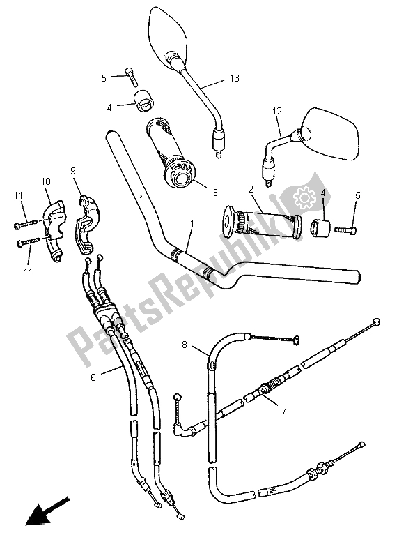 All parts for the Steering Handle & Cable of the Yamaha XJ 600N 1999