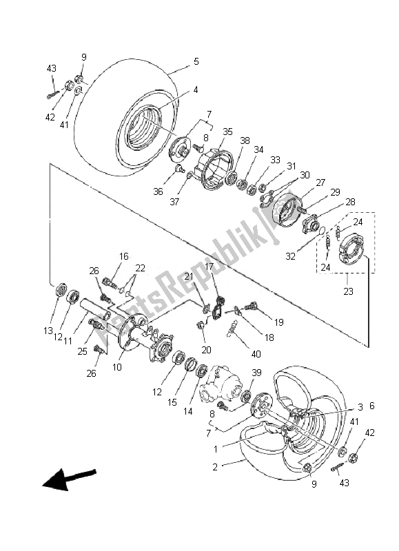 All parts for the Rear Wheel of the Yamaha YFM 50R 2007