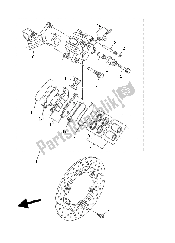 All parts for the Rear Brake Caliper of the Yamaha MT 01 1670 2007