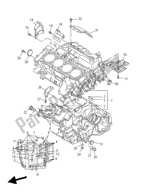 All parts for the Crankcase of the Yamaha FJR 1300A 2004