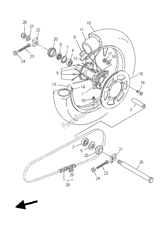 All parts for the Rear Wheel of the Yamaha YZ 250F 2007