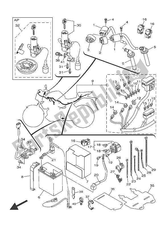 Todas as partes de Elétrica 1 do Yamaha MT 03A 660 2016