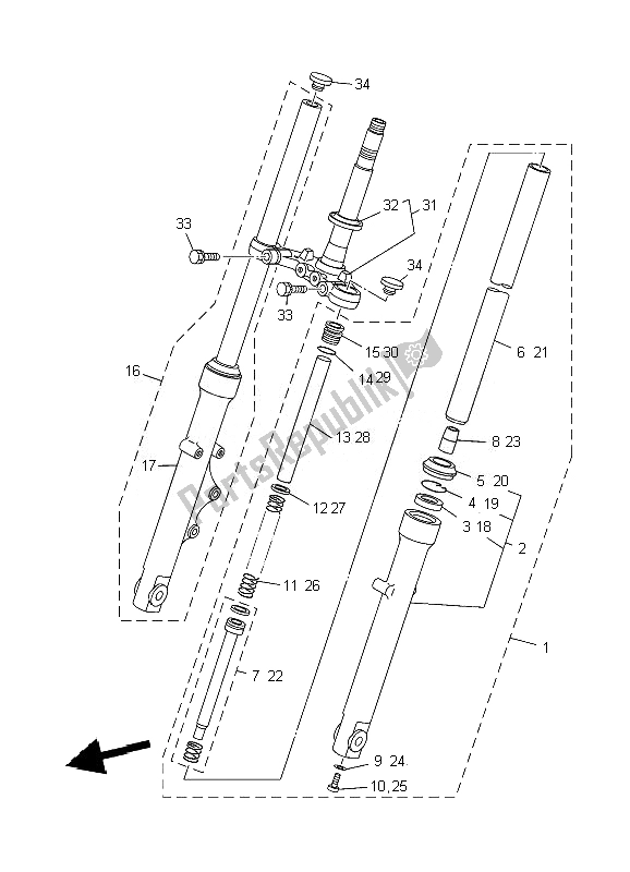 All parts for the Front Fork of the Yamaha YBR 125 ED 2007