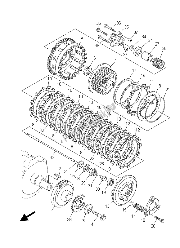 All parts for the Clutch of the Yamaha XV 1900A 2013