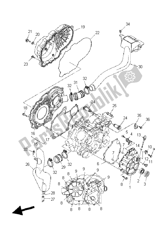 All parts for the Crankcase Cover 1 of the Yamaha YFM 350 FA Bruin 4X4 2004