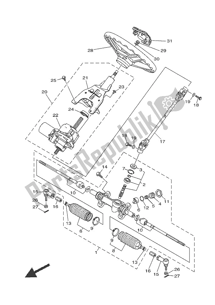 All parts for the Steering of the Yamaha YXC 700E 2016