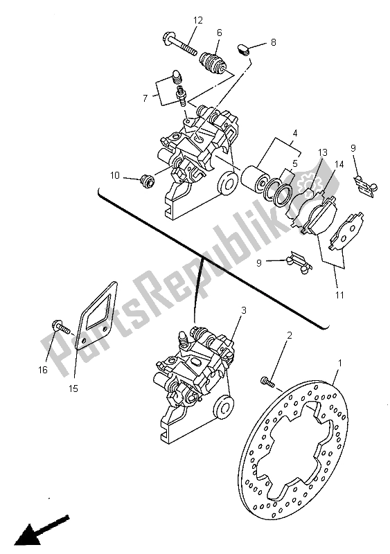 All parts for the Rear Brake Caliper of the Yamaha DT 125R 1998