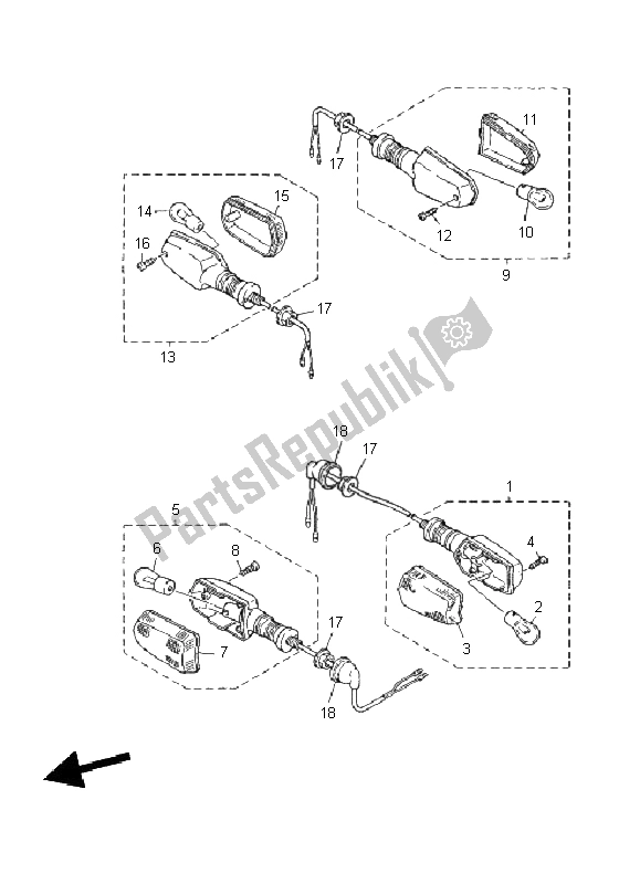 Alle onderdelen voor de Knipperlicht van de Yamaha XJR 1300 2011