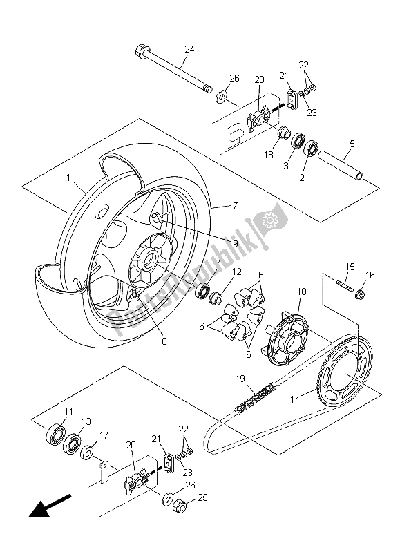 All parts for the Rear Wheel of the Yamaha XJ6F 600 2015