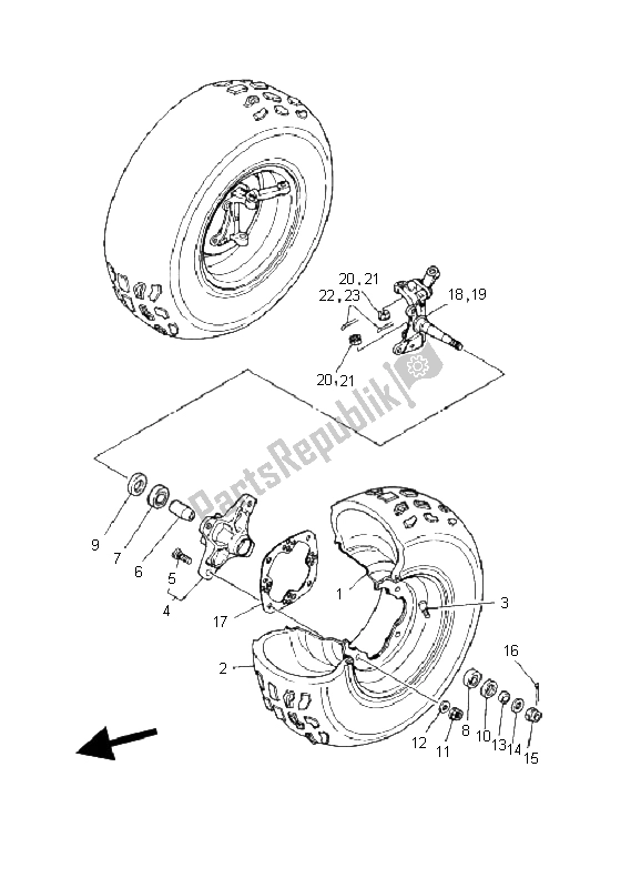 All parts for the Front Wheel of the Yamaha YFZ 350 Banshee 2003