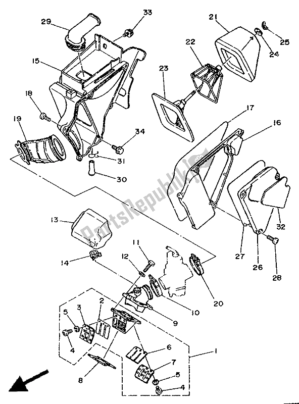 All parts for the Intake of the Yamaha DT 125E 1991