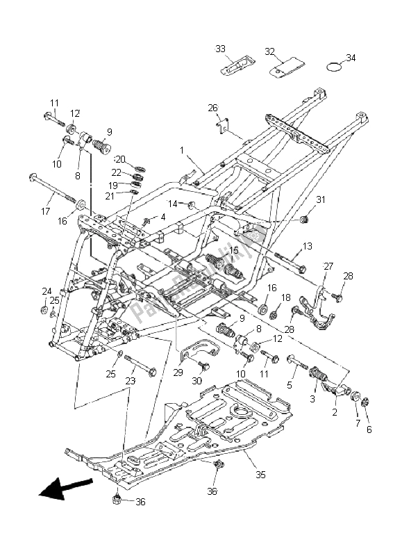 All parts for the Frame of the Yamaha YFM 350F Grizzly 4X4 2008