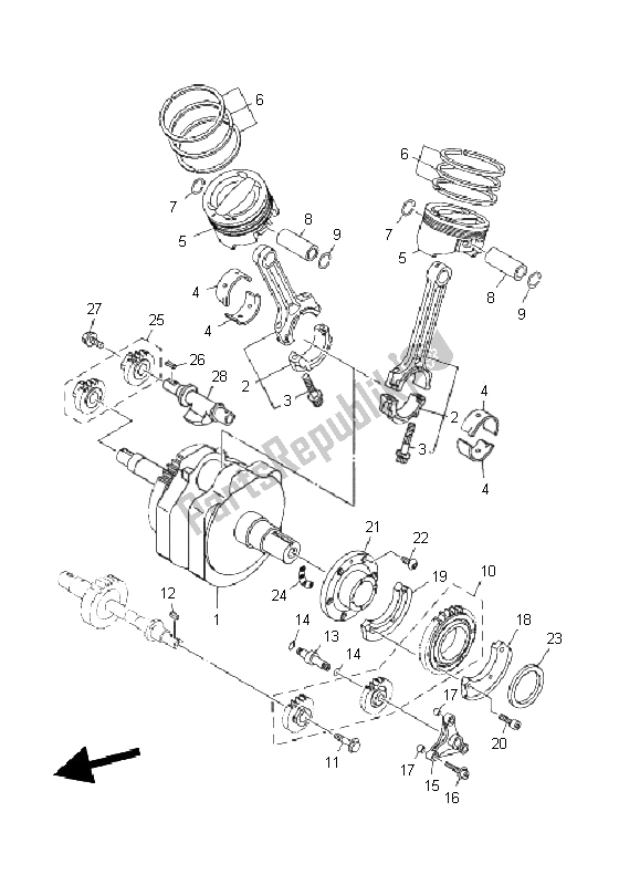 All parts for the Crankshaft & Piston of the Yamaha XV 1900A 2011