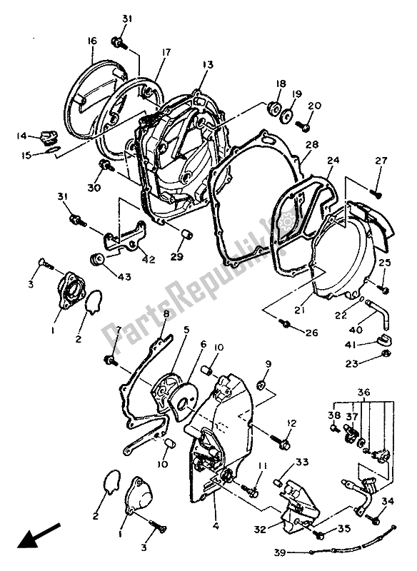 All parts for the Crankcase Cover 1 of the Yamaha FZR 750 RW 1989