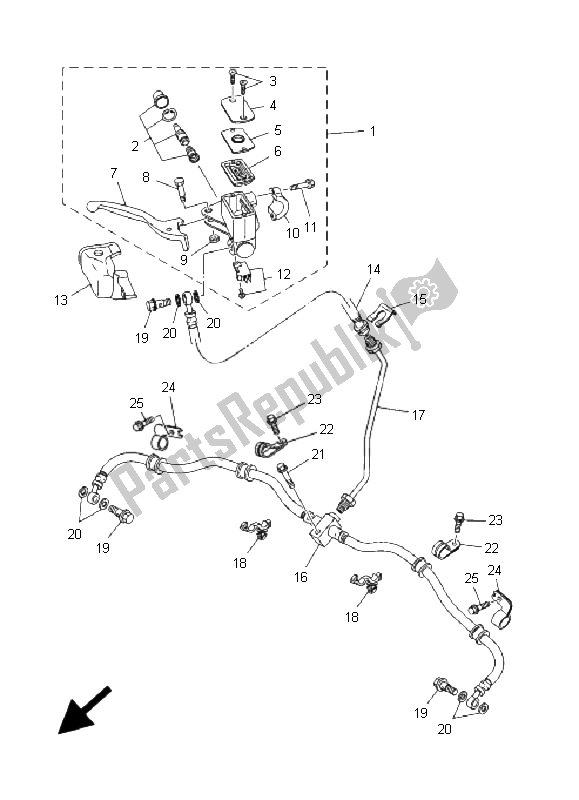 All parts for the Front Master Cylinder of the Yamaha YFM 550 FGP Grizzly FI EPS 4X4 2009