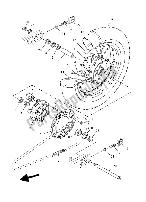 All parts for the Rear Wheel of the Yamaha XT 660X 2010