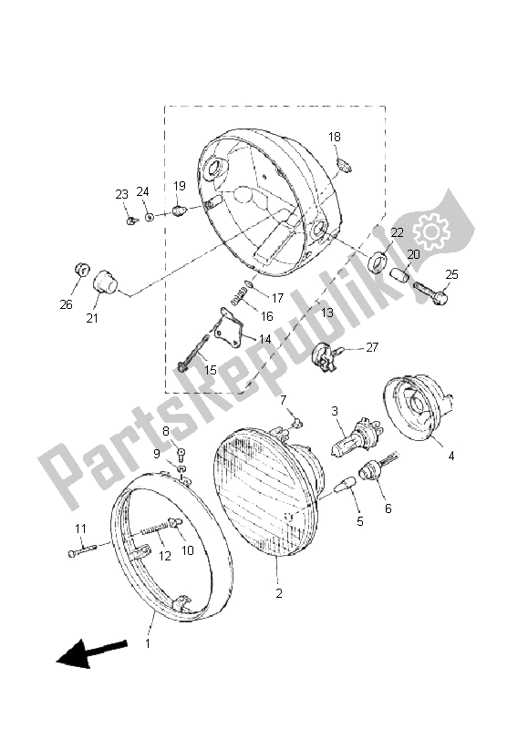 All parts for the Headlight of the Yamaha XJR 1300 2008