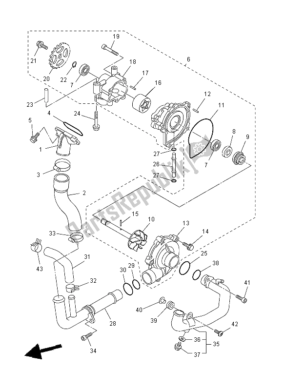 Alle onderdelen voor de Waterpomp van de Yamaha FZ8 S 800 2012