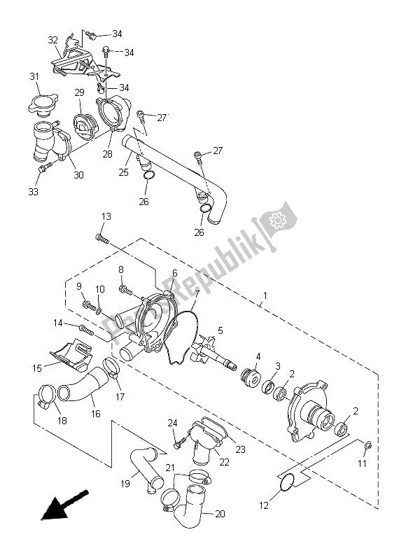 All parts for the Water Pump of the Yamaha FJR 1300A 2014