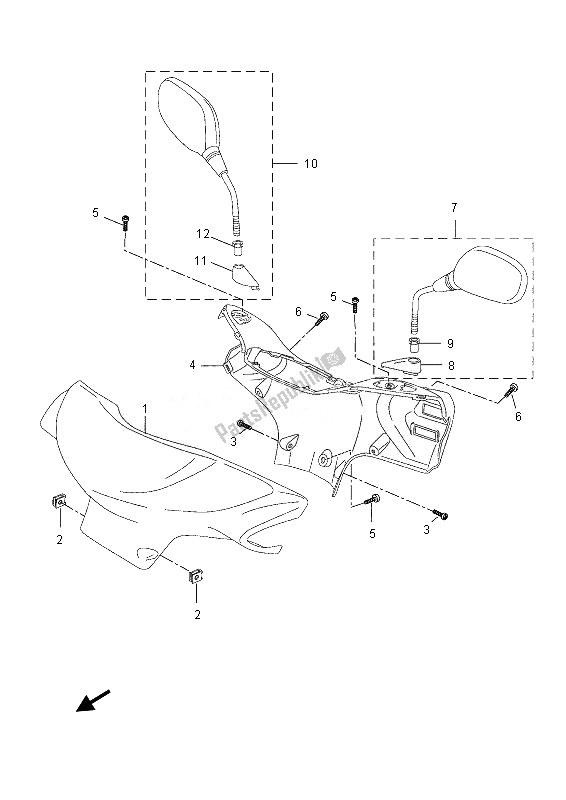 All parts for the Cowling 1 of the Yamaha YN 50 2013