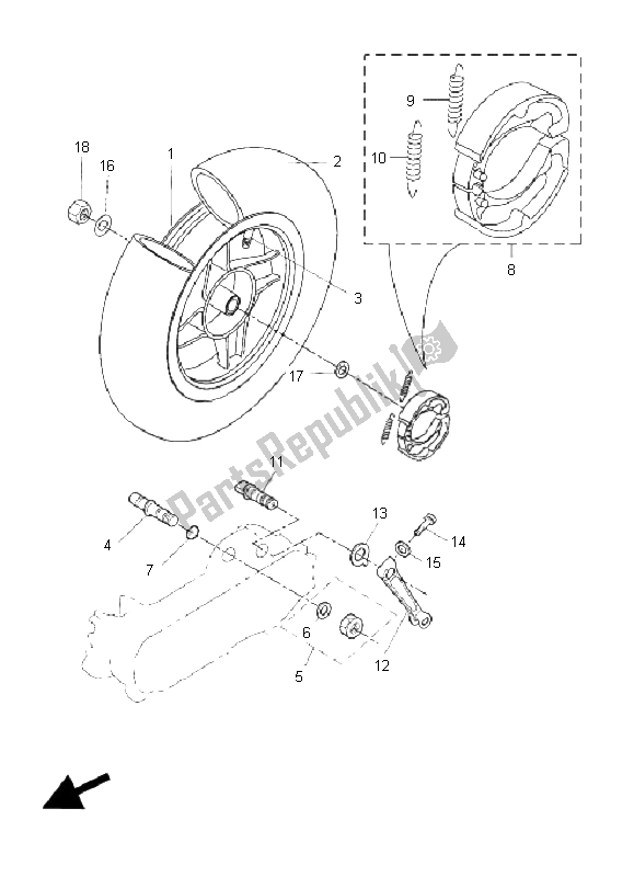 Alle onderdelen voor de Achterwiel van de Yamaha EW 50N Slider 2008