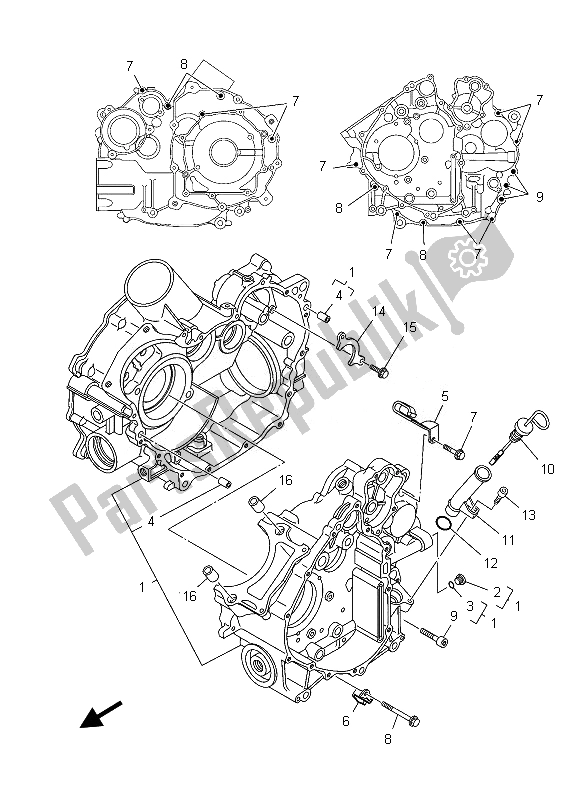 All parts for the Crankcase of the Yamaha YFM 550 Fgpled Grizzly 4X4 Yamaha Black 2013