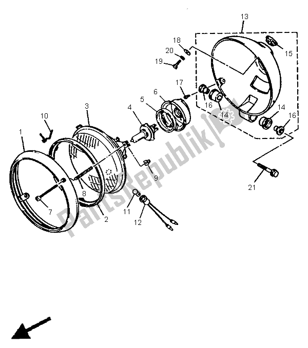 Toutes les pièces pour le Phare Alternatif (royaume-uni) du Yamaha XV 535 S Virago 1995