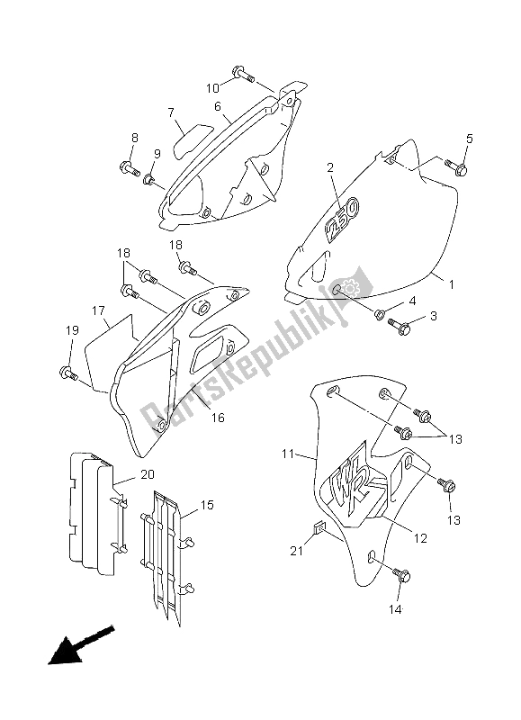 Alle onderdelen voor de Zijdeksel van de Yamaha WR 250Z 1998