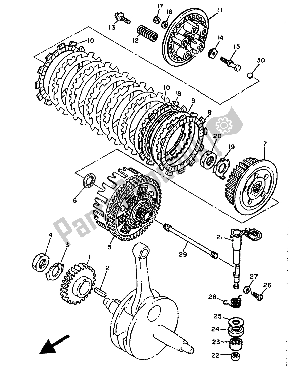 All parts for the Clutch of the Yamaha XT 600E 1992