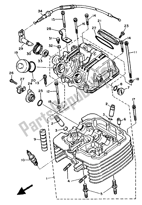 All parts for the Cylinder Head of the Yamaha XT 600K 1993