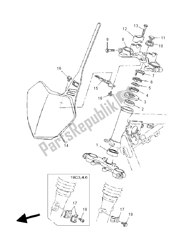 All parts for the Steering of the Yamaha TT R 125E SW LW 2008